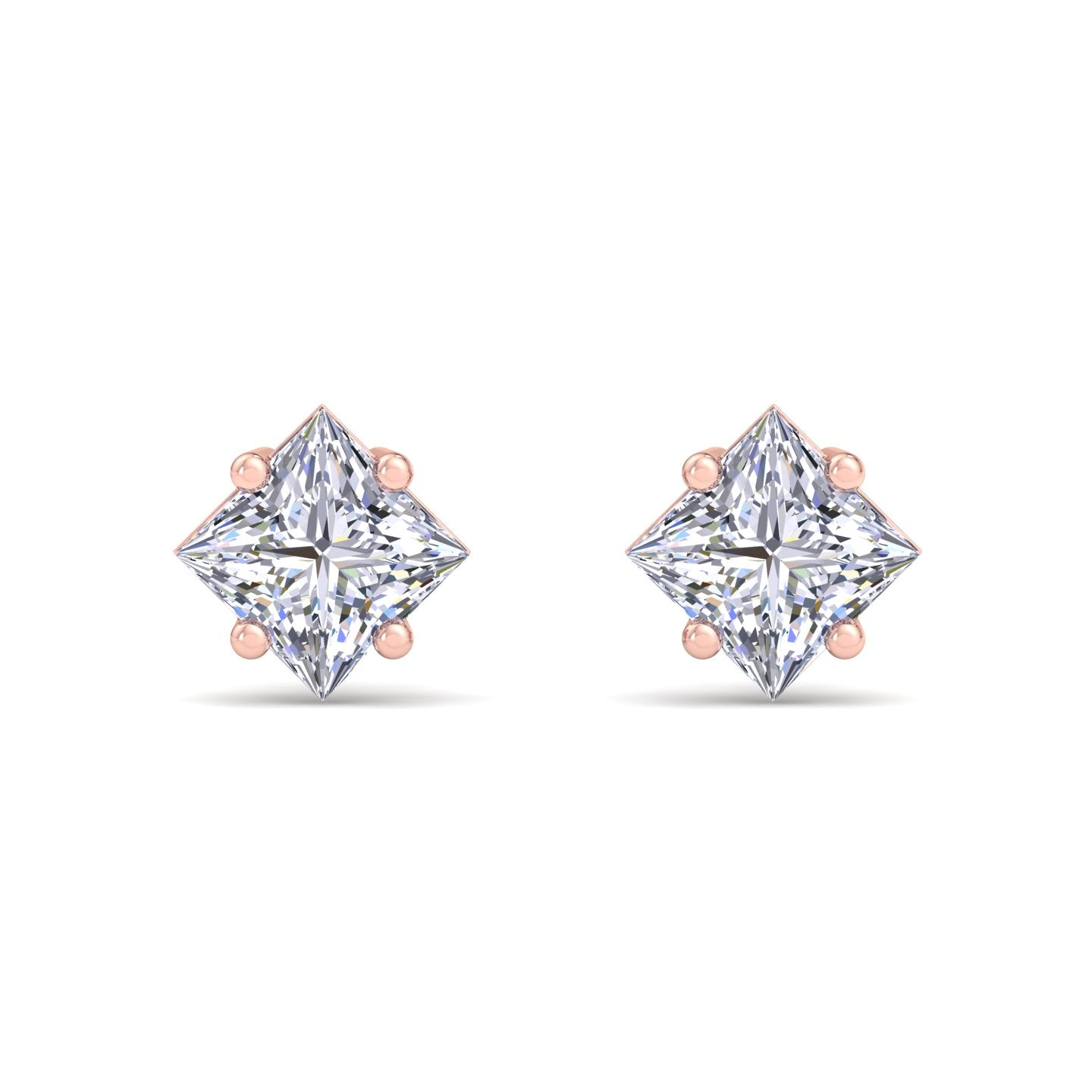 Square princess cut diamond stud earrings