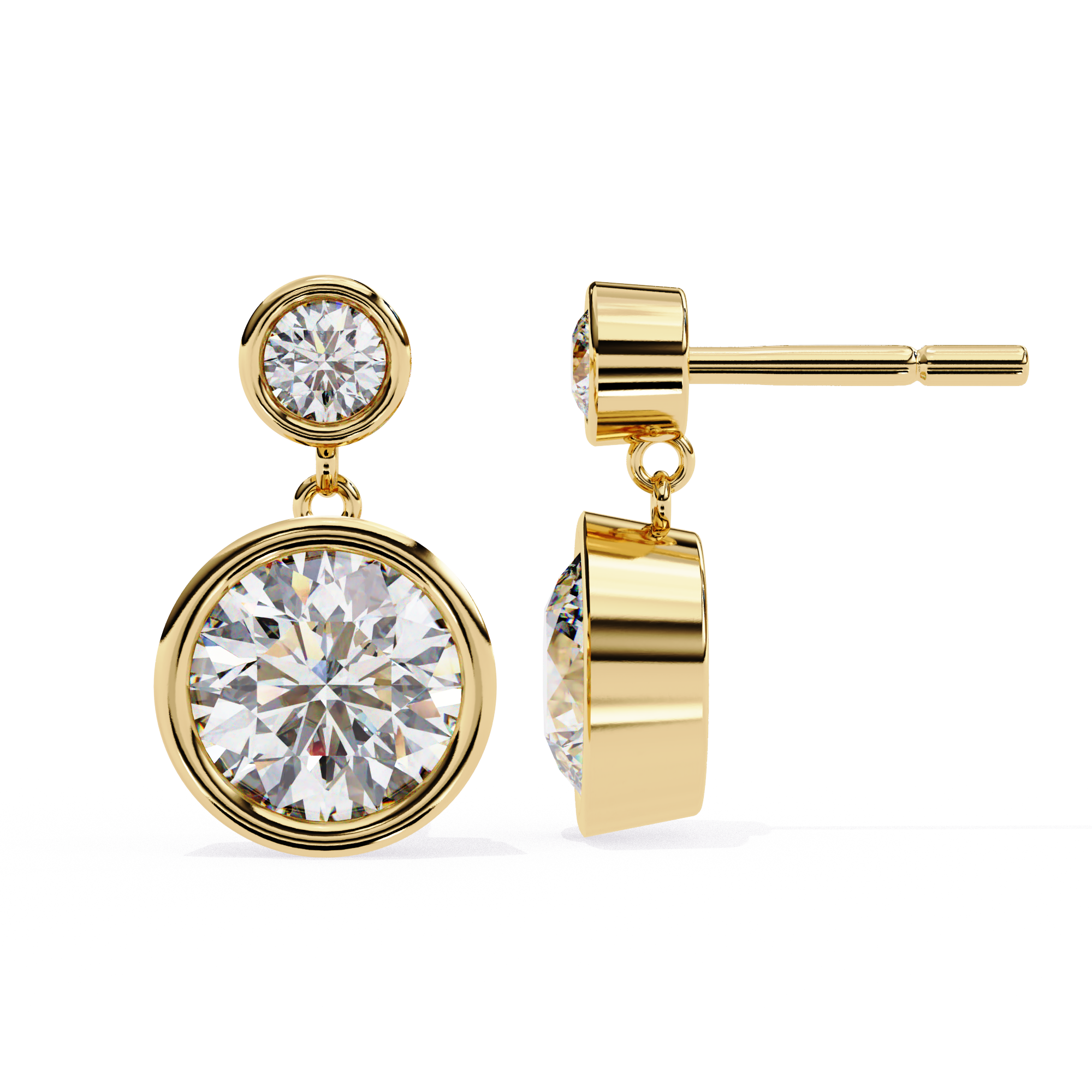 Round diamond drop earrings in gold