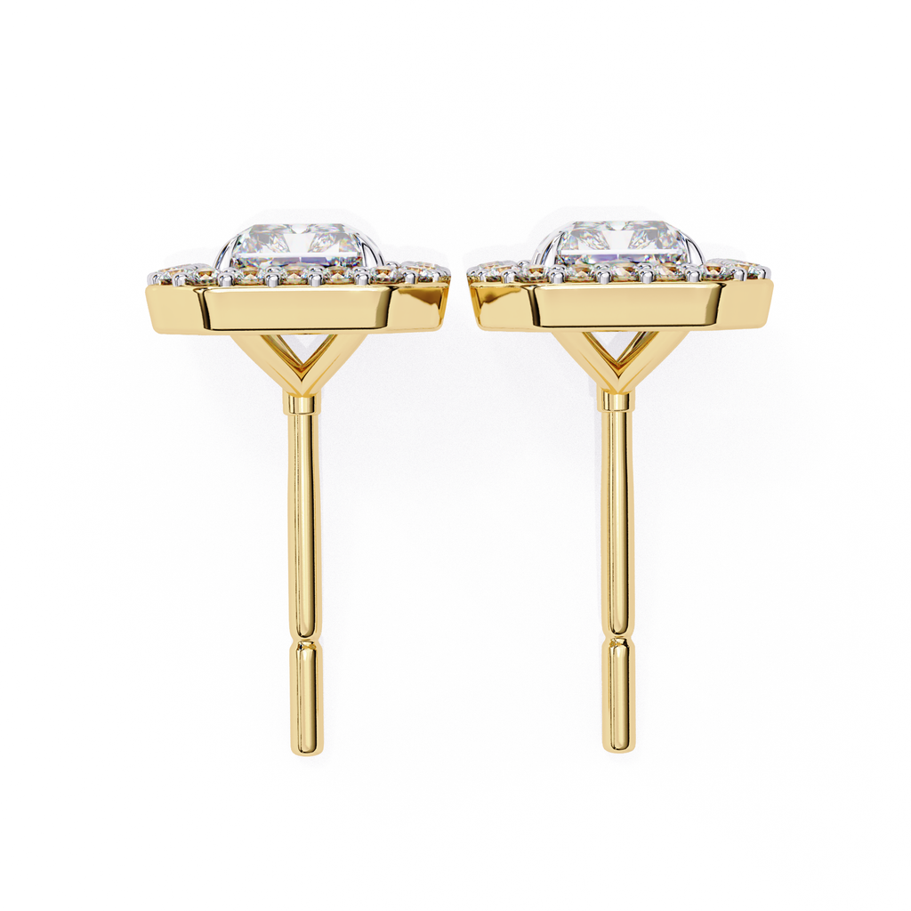 Radiant cut diamond halo stud earrings
