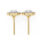 Radiant cut diamond halo stud earrings