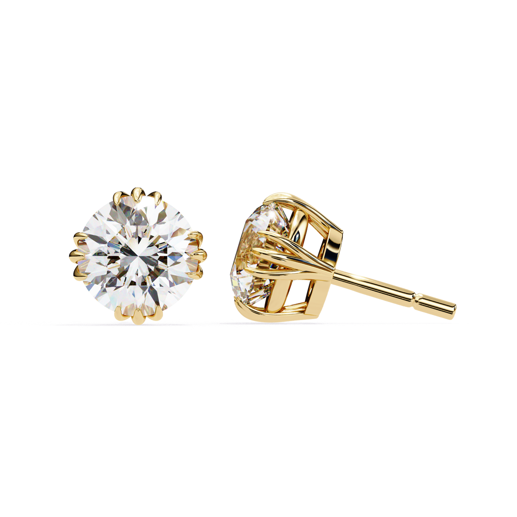 Round cut diamond stud earrings in gold