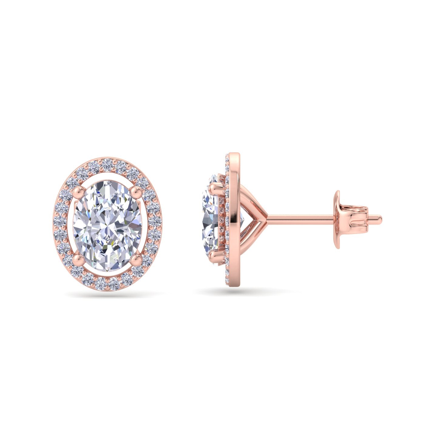 Rose Gold oval halo diamond stud earrings
