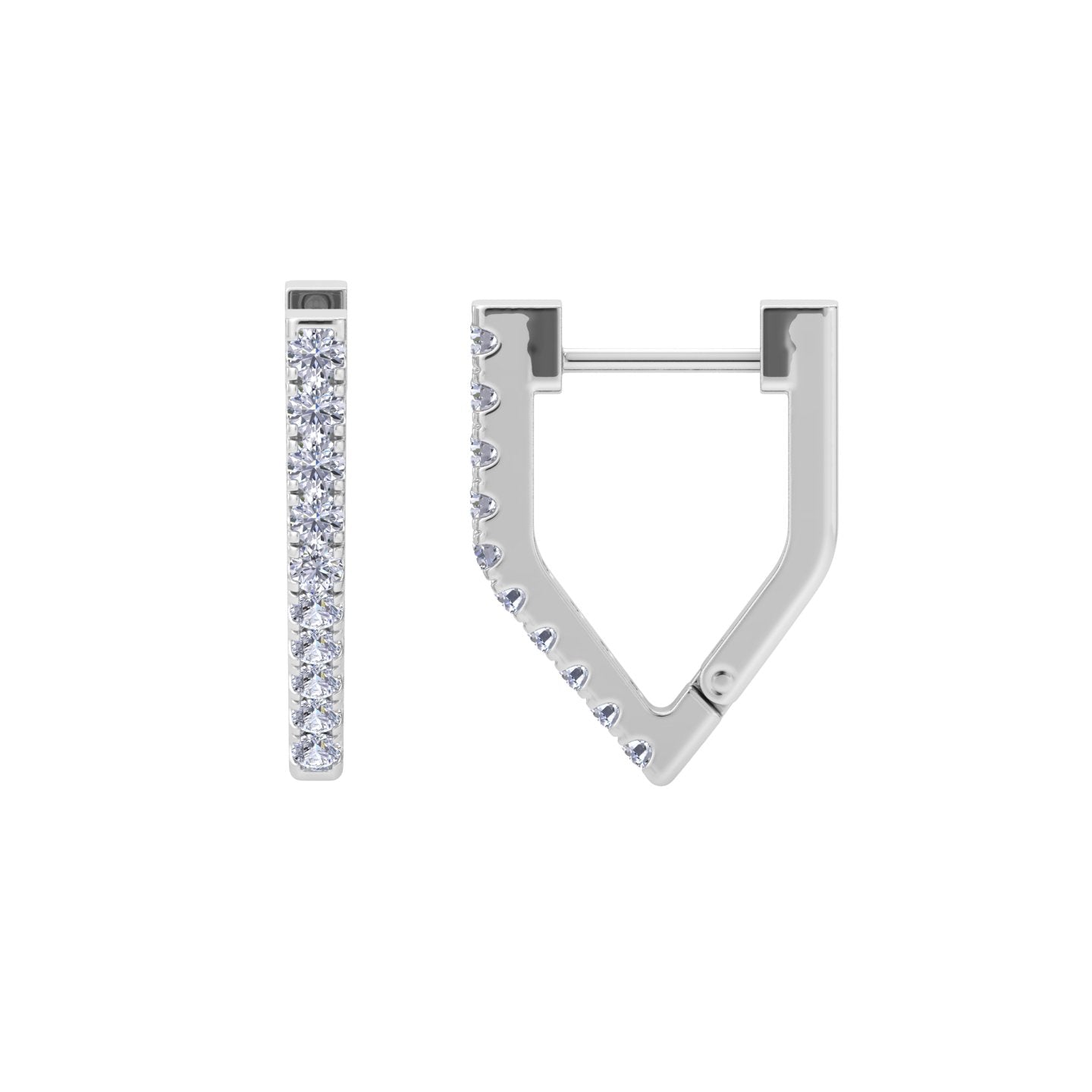 V shaped diamond hoop earrings in White Gold