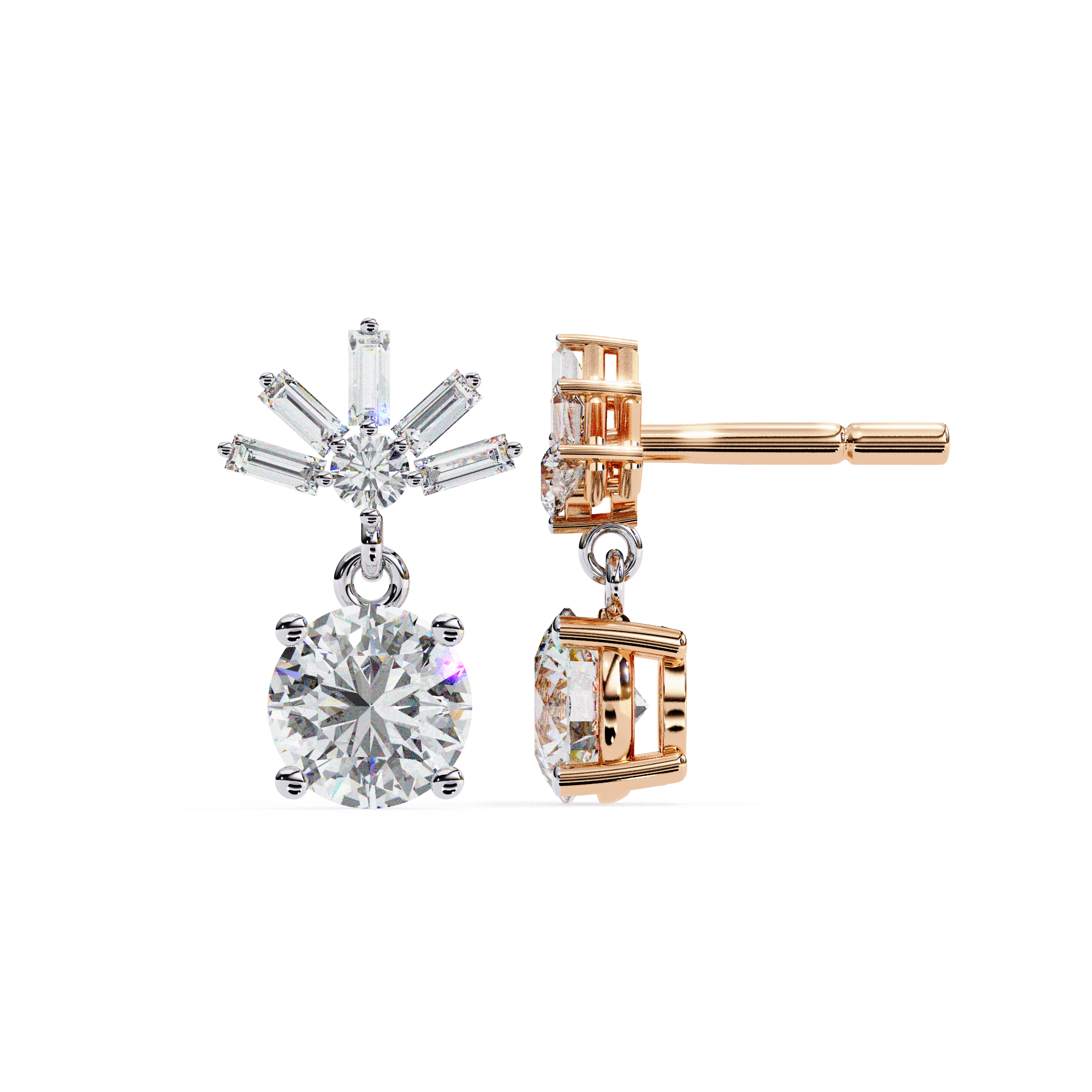 Statement diamond drop earrings in Rose Gold