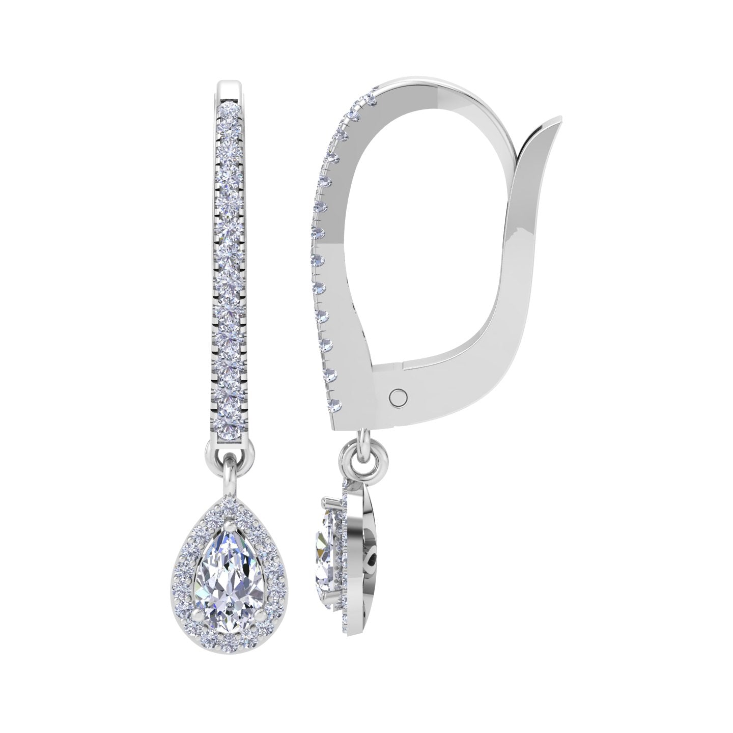 Teardrop diamond hoop earrings in White Gold