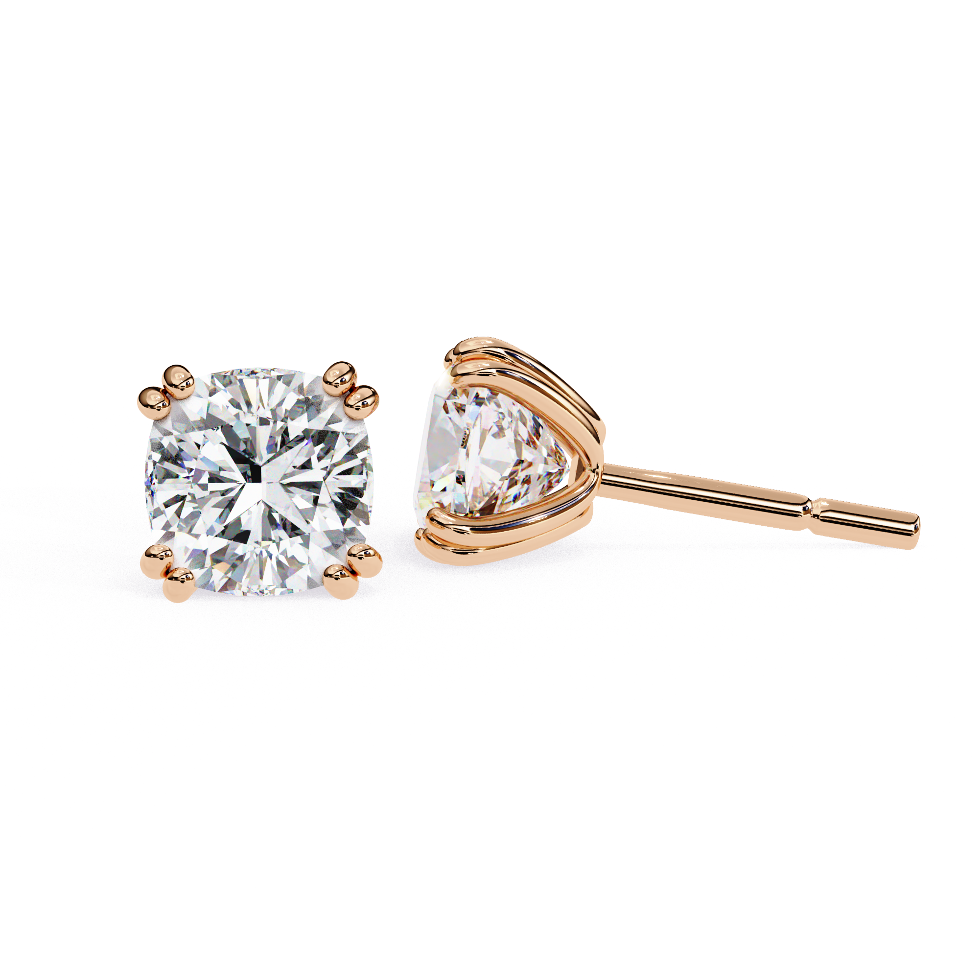 Cushion cut diamond stud earrings in Rose Gold