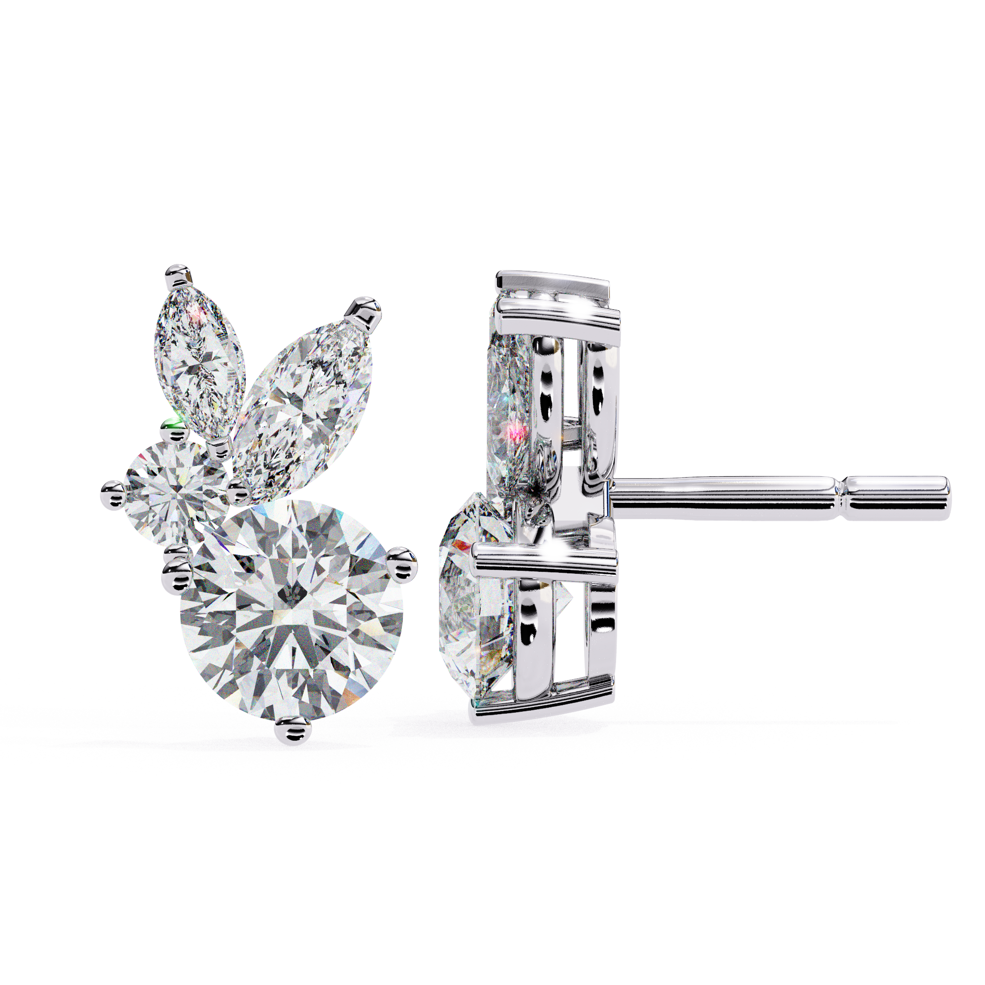 Luxury lab grown diamond stud earrings with round and marquise shape