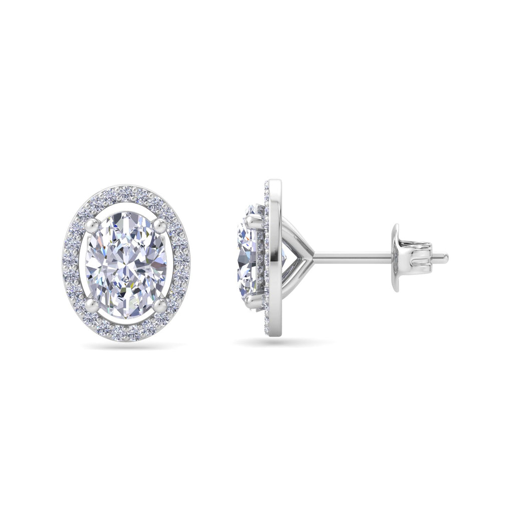 White Gold oval halo diamond stud earrings