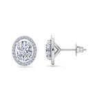White Gold oval halo diamond stud earrings