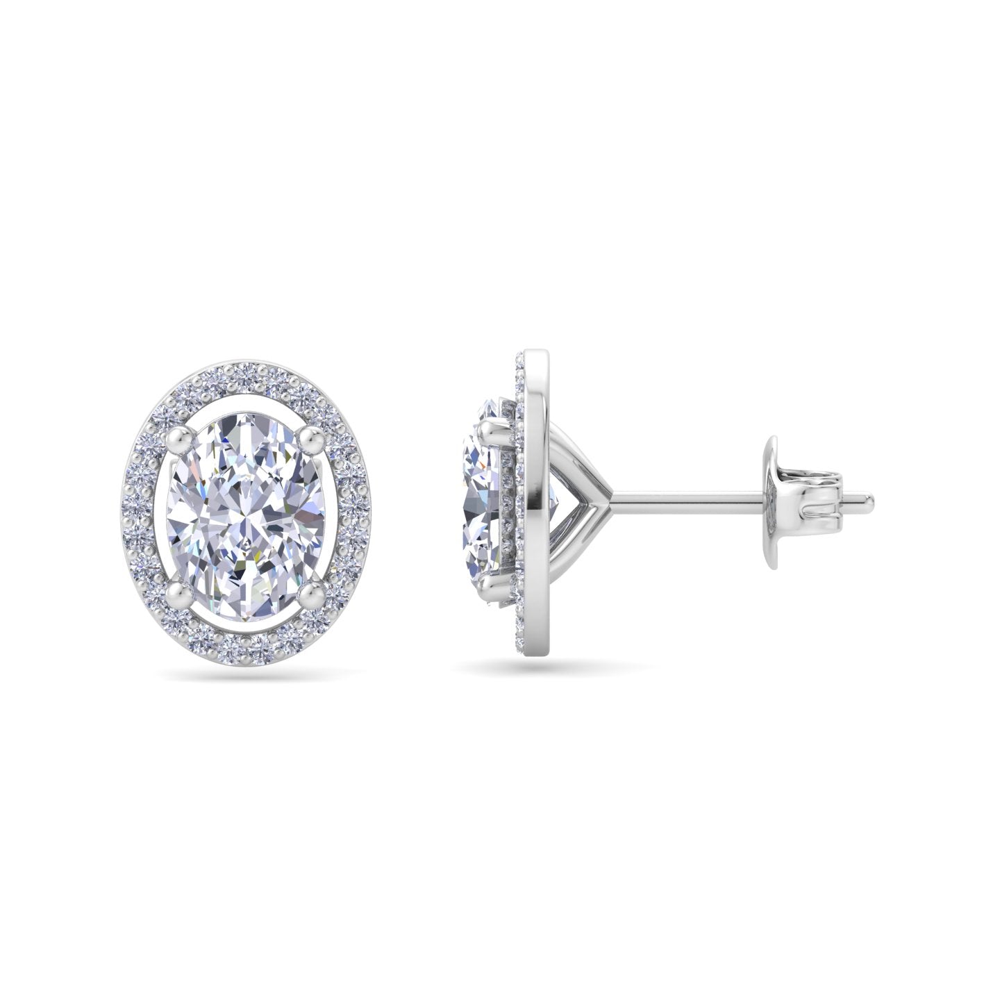 White Gold oval halo diamond stud earrings
