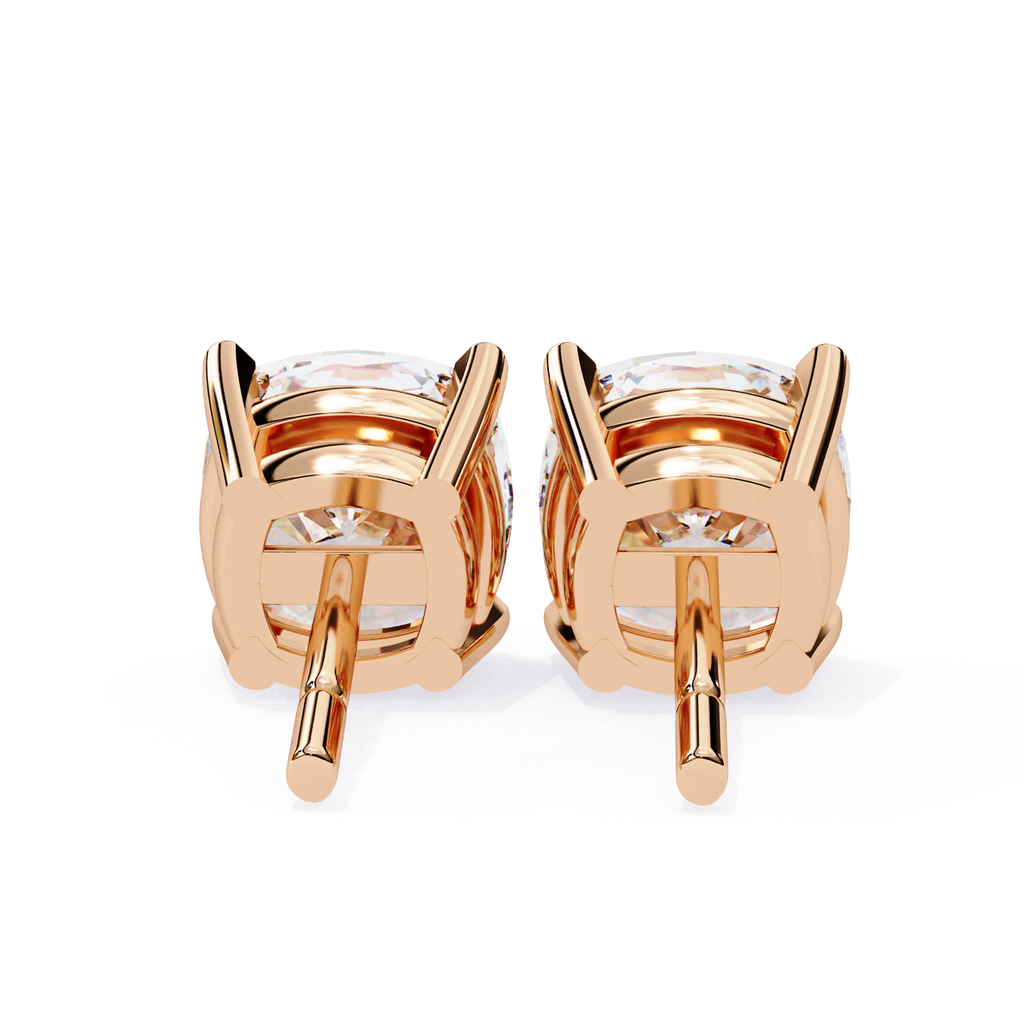 Premium rose gold cushion cut diamond stud earrings