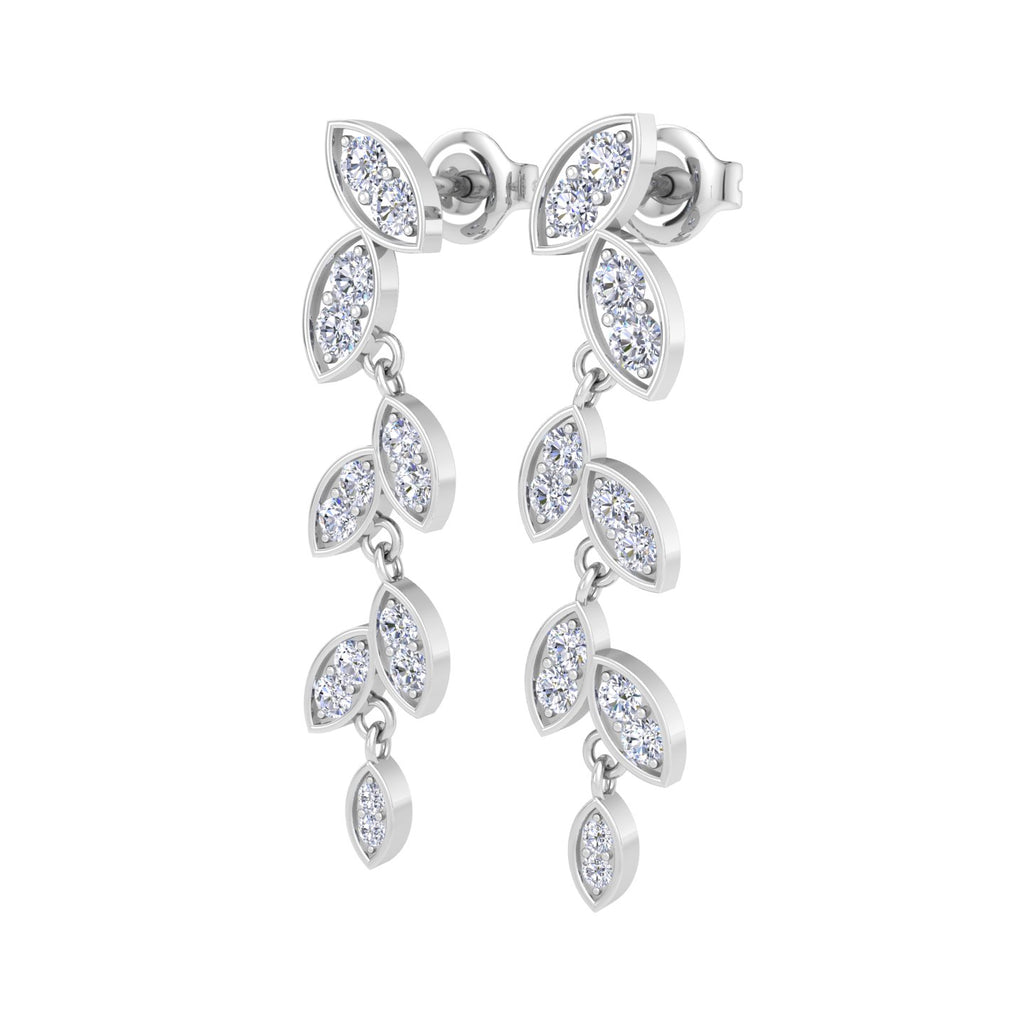White Gold leaf-shaped diamond drop earrings