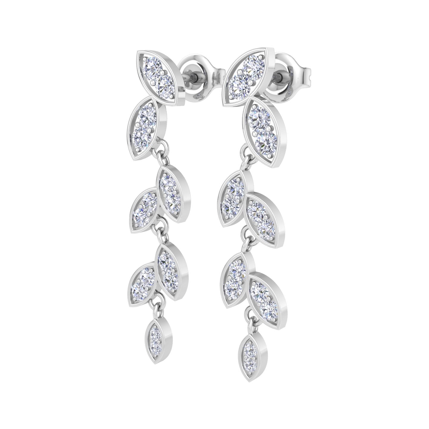 White Gold leaf-shaped diamond drop earrings