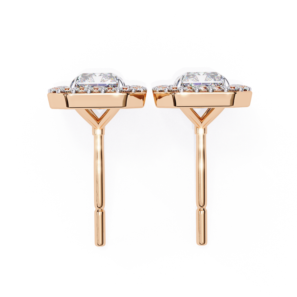 Designer rectangle diamond halo stud earrings
