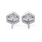 Hexagon diamond halo stud earrings