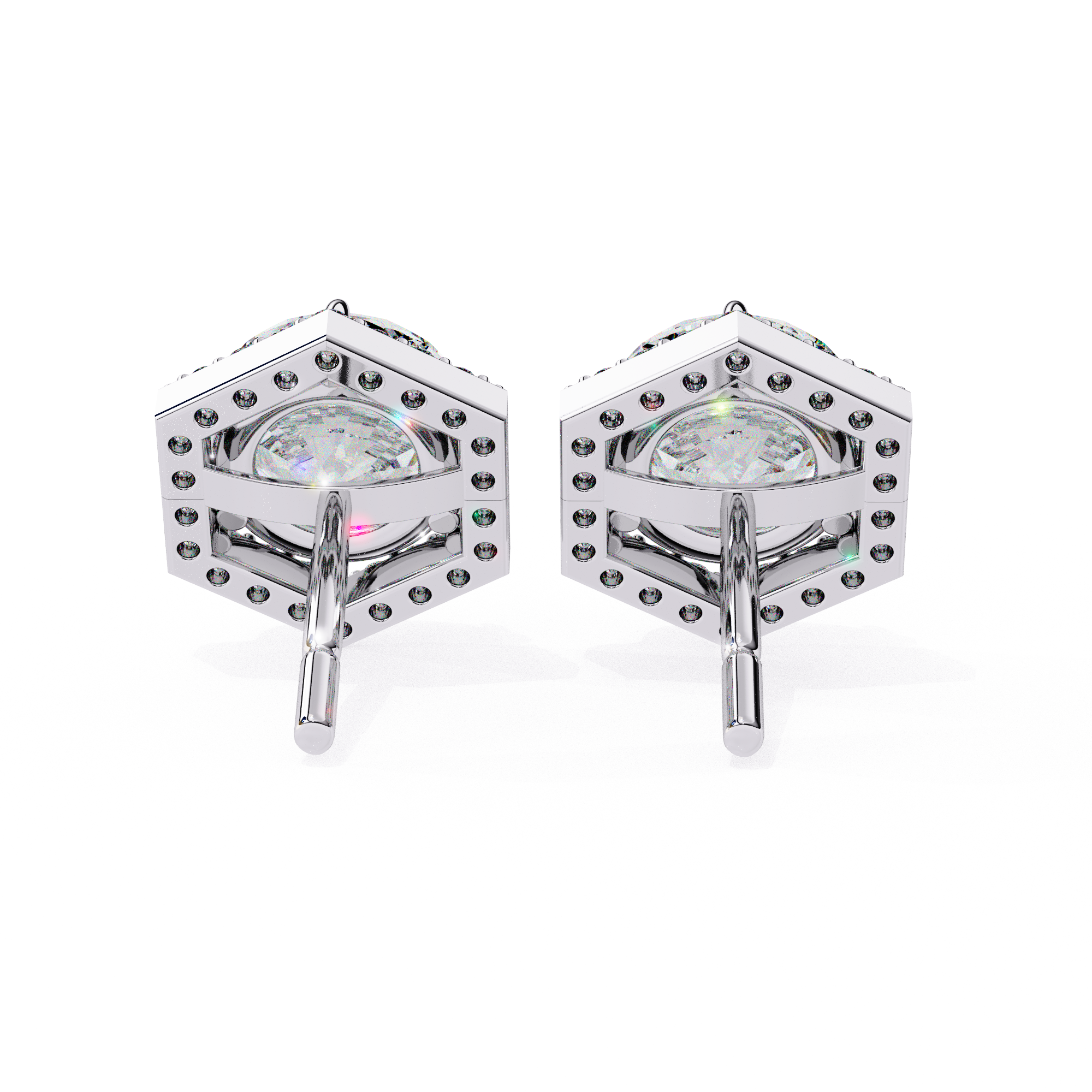 Hexagon diamond halo stud earrings