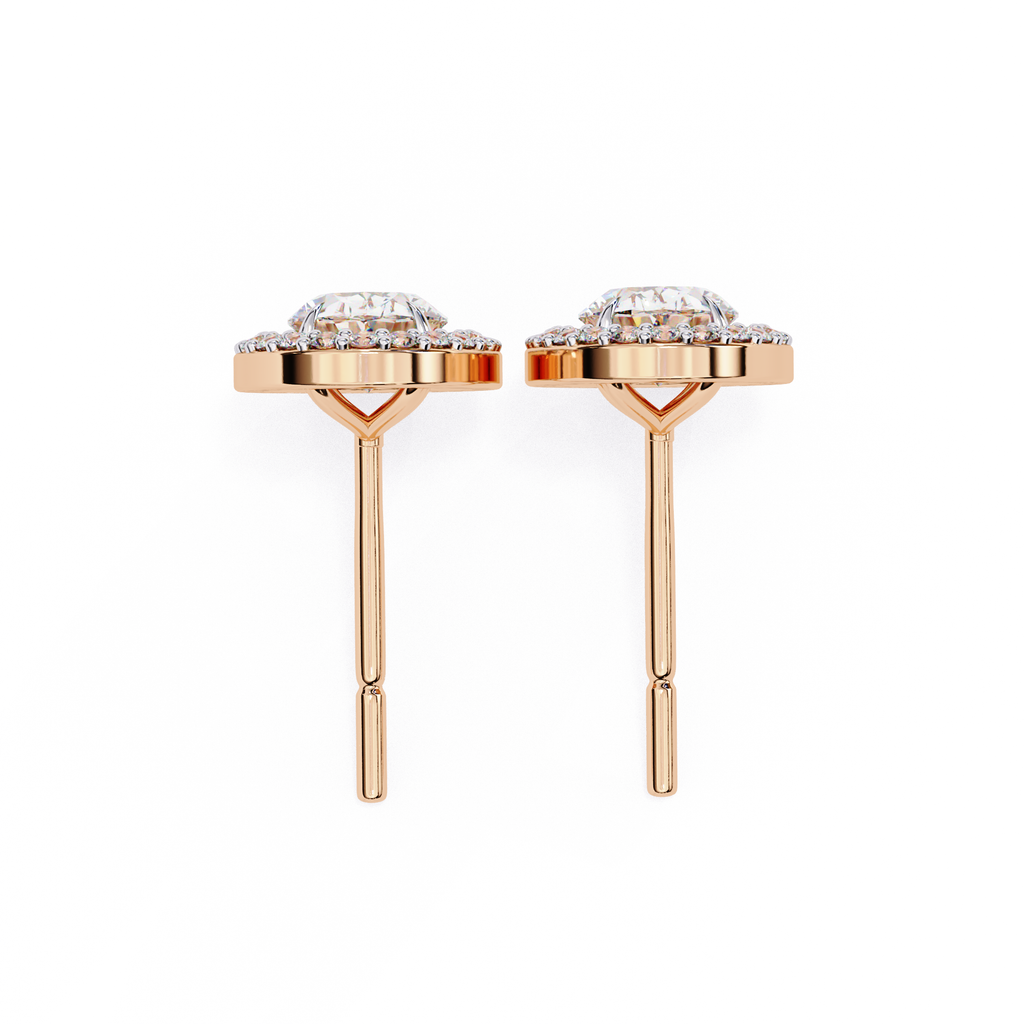 Designer Oval shaped diamond halo stud earrings