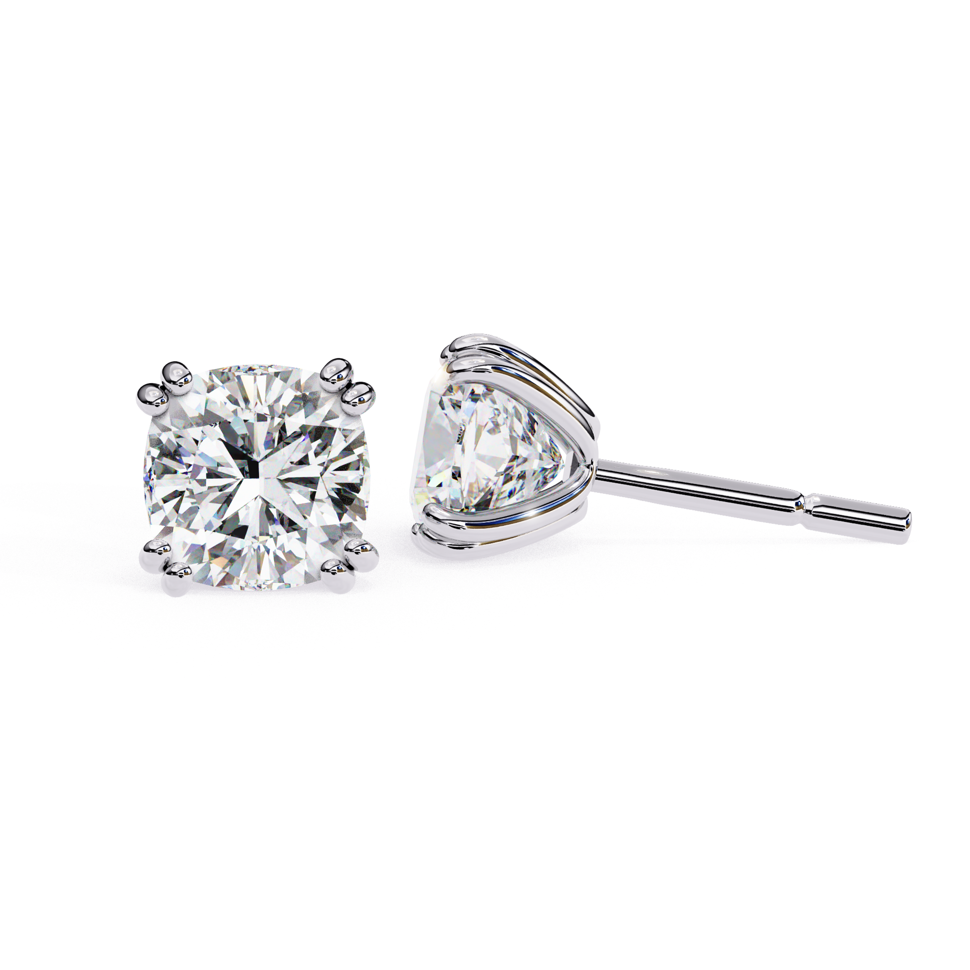 Cushion cut diamond stud earrings in White Gold