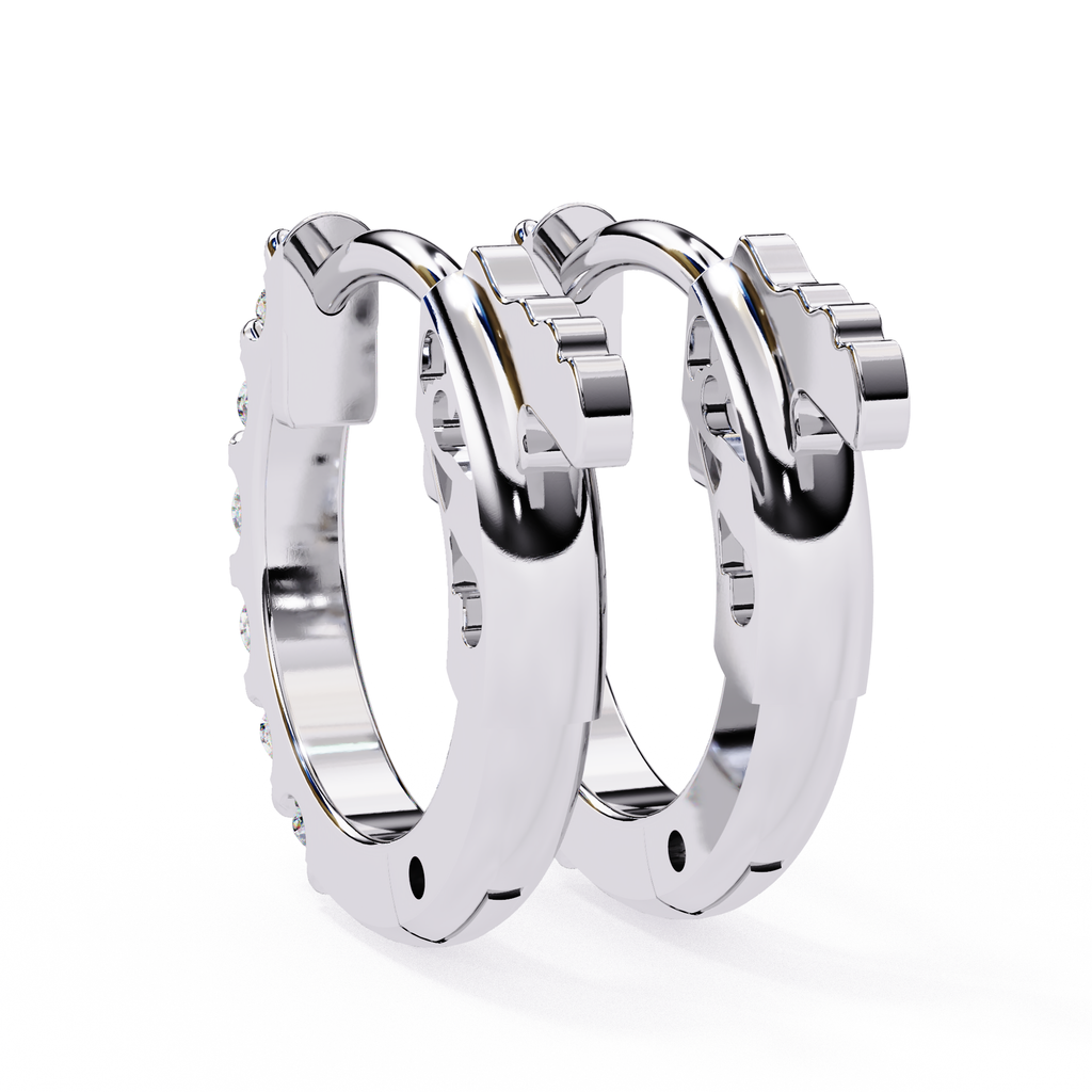 Minimal white gold diamond hoop earrings