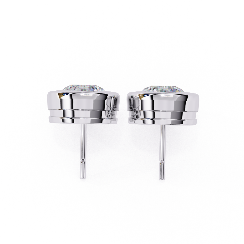 Bezel round diamond stud earrings everyday wear