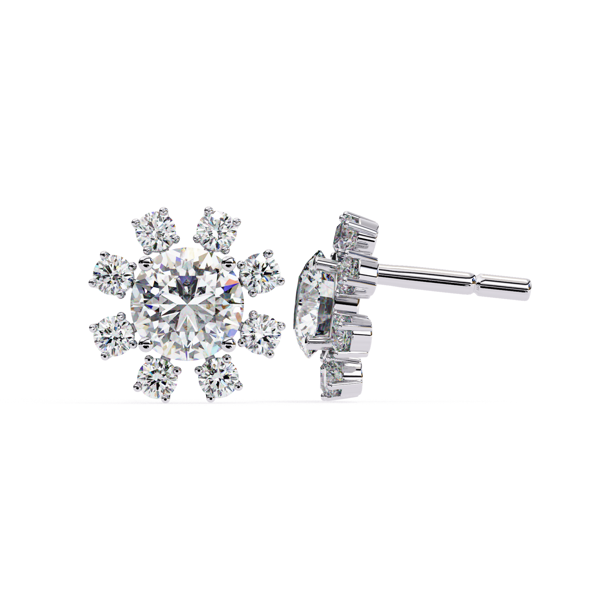 Sunburst diamond stud earrings round cluster design