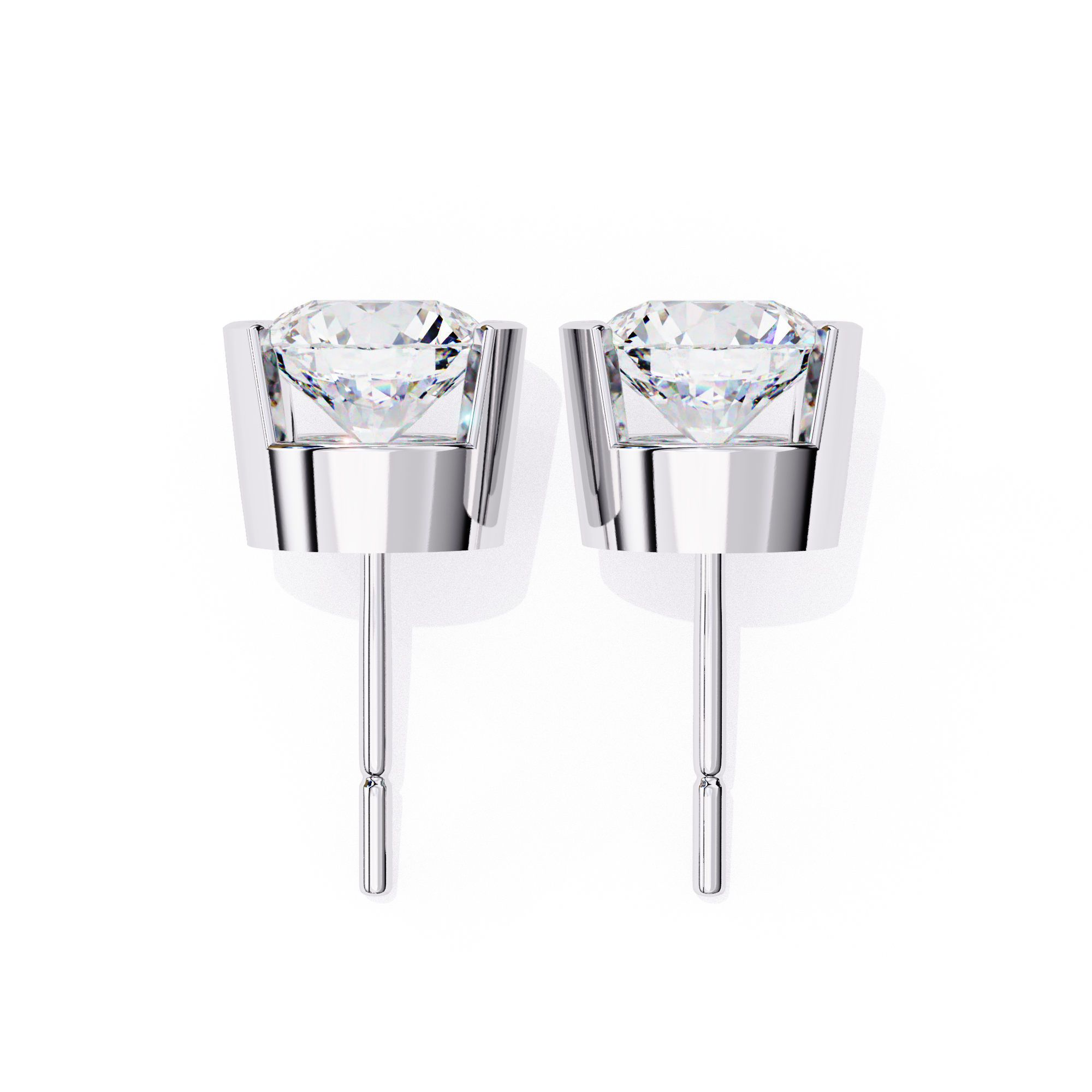 Half bezel round diamond stud earrings everyday wear