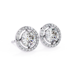 Minimal floating halo round diamond stud earrings for women