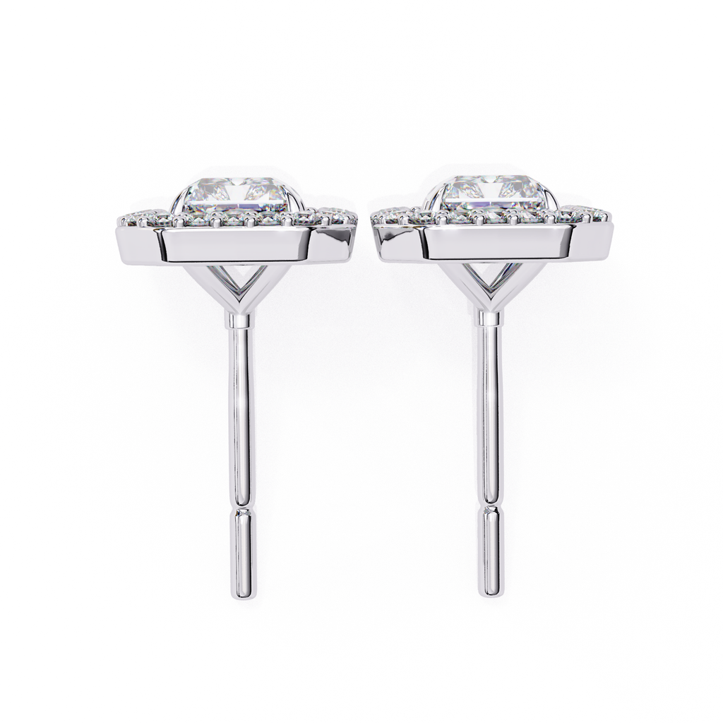 Minimal Radiant cut diamond halo stud earrings everyday wear
