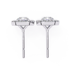 Minimal Radiant cut diamond halo stud earrings everyday wear