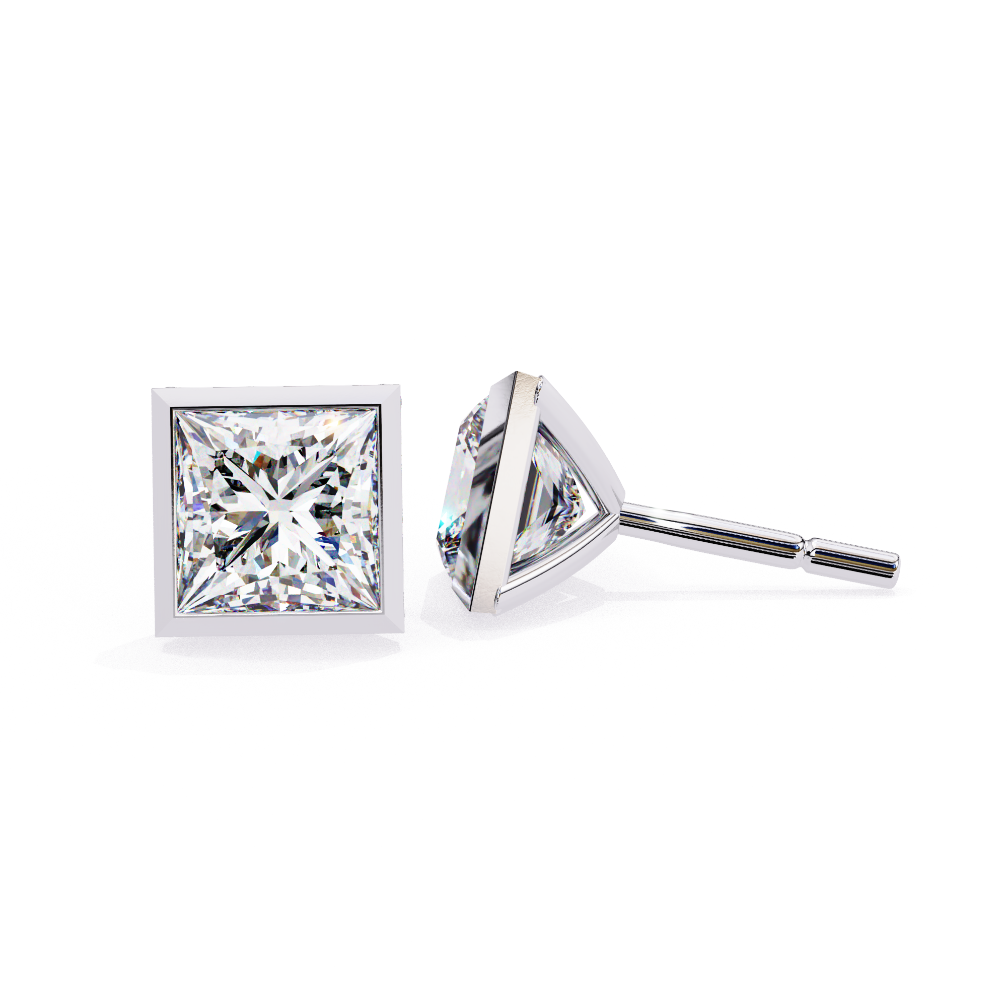 Princess cut diamond stud earrings in White Gold