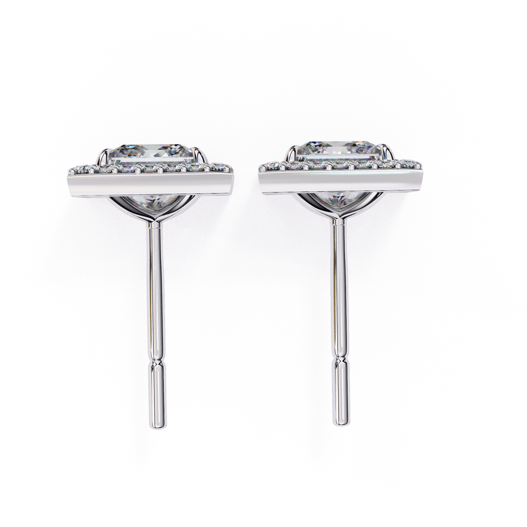 Designer square diamond halo stud earrings