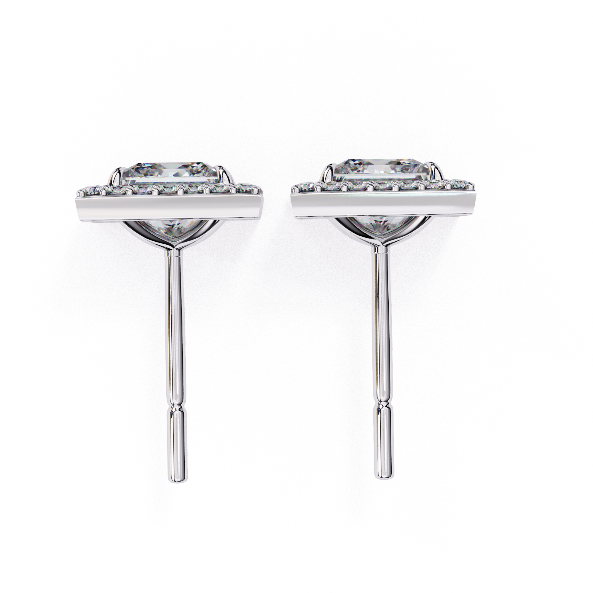 Designer square diamond halo stud earrings