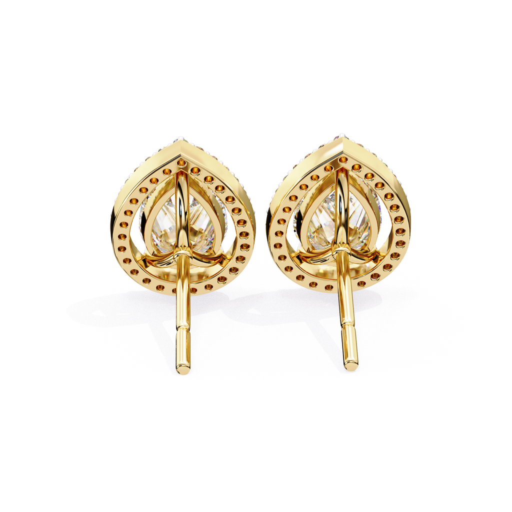Premium gold Pear shaped halo diamond stud earrings
