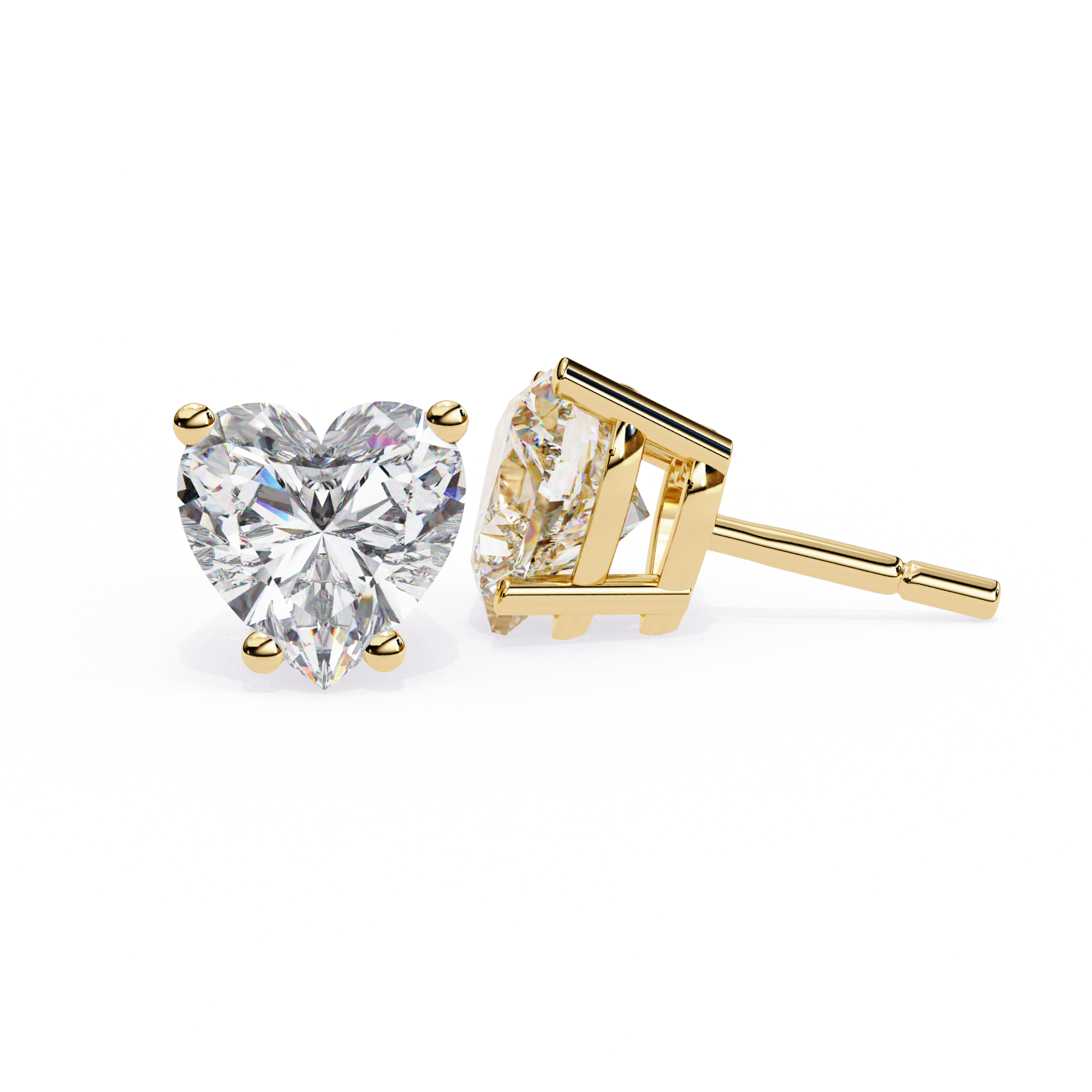 Heart shape diamond stud earrings in gold