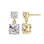Double drop round diamond stud earrings gold