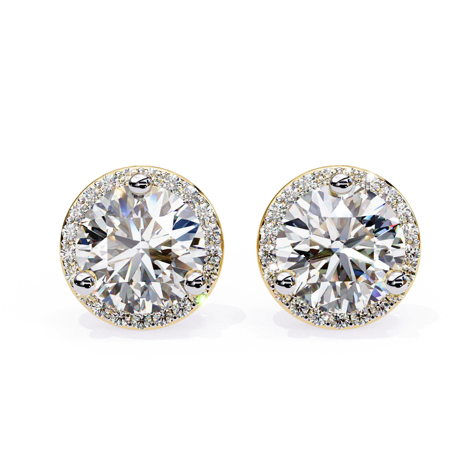 Elegant round cut diamond stud earrings with halo setting