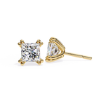 Square princess cut diamond stud earrings in gold
