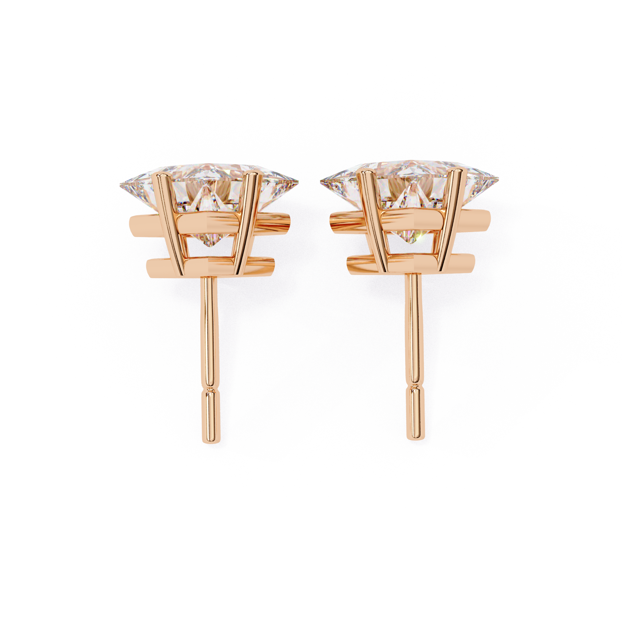 Premium rose gold princess cut diamond stud earrings