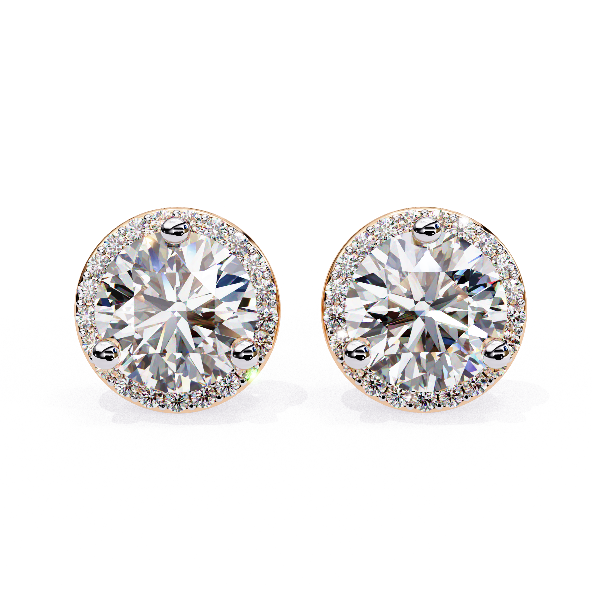 Elegant round cut diamond stud earrings with halo setting