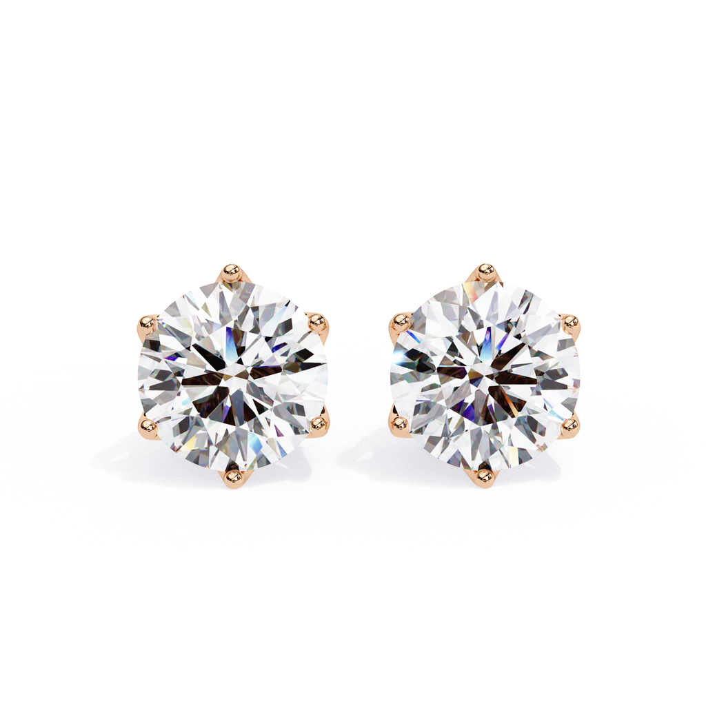 High sparkle round diamond stud earrings Rose Gold