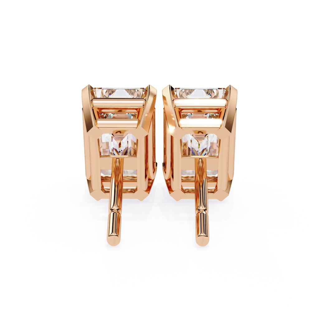 Premium rose gold Emerald cut diamond stud earrings