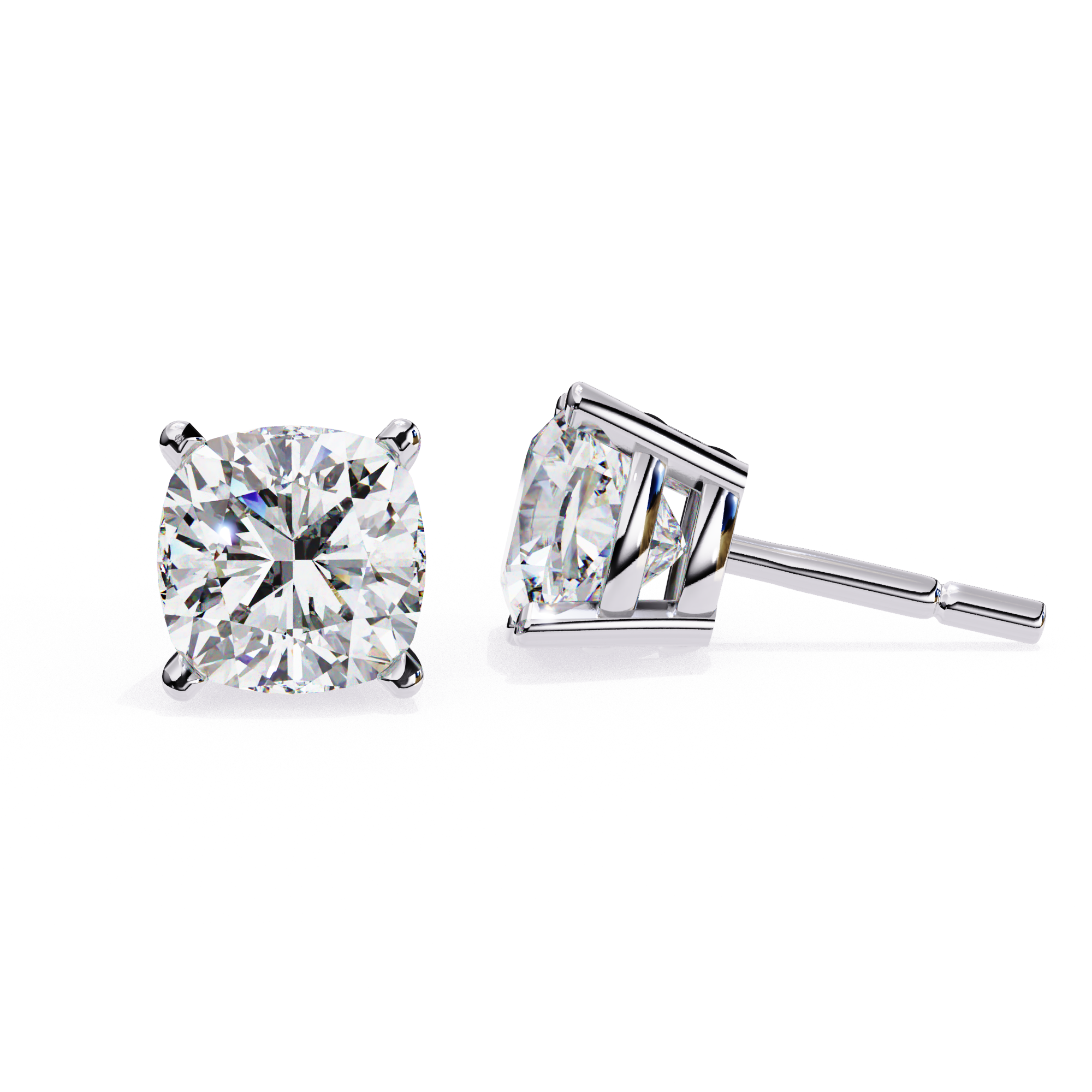 Cushion cut diamond stud earrings in White Gold