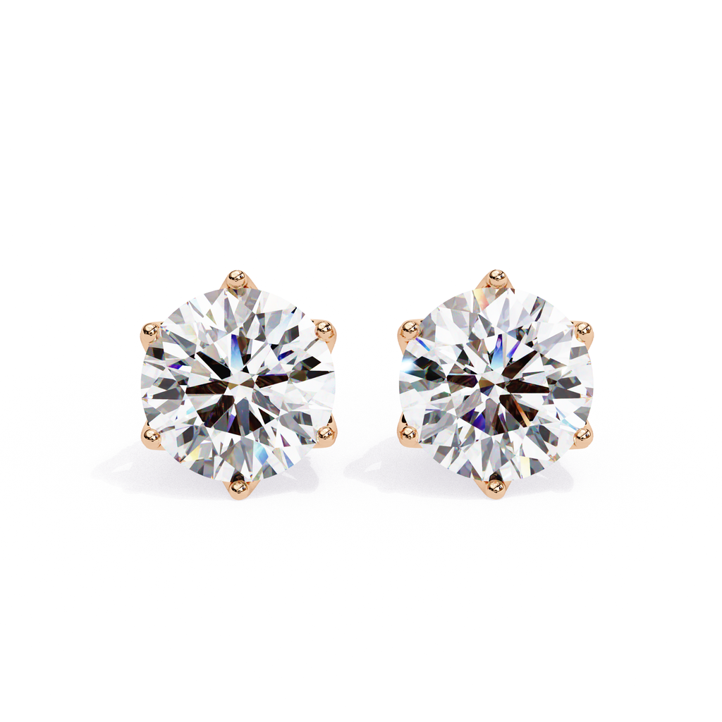 High sparkle round diamond stud earrings Rose Gold