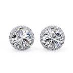 Elegant round cut diamond stud earrings with halo setting