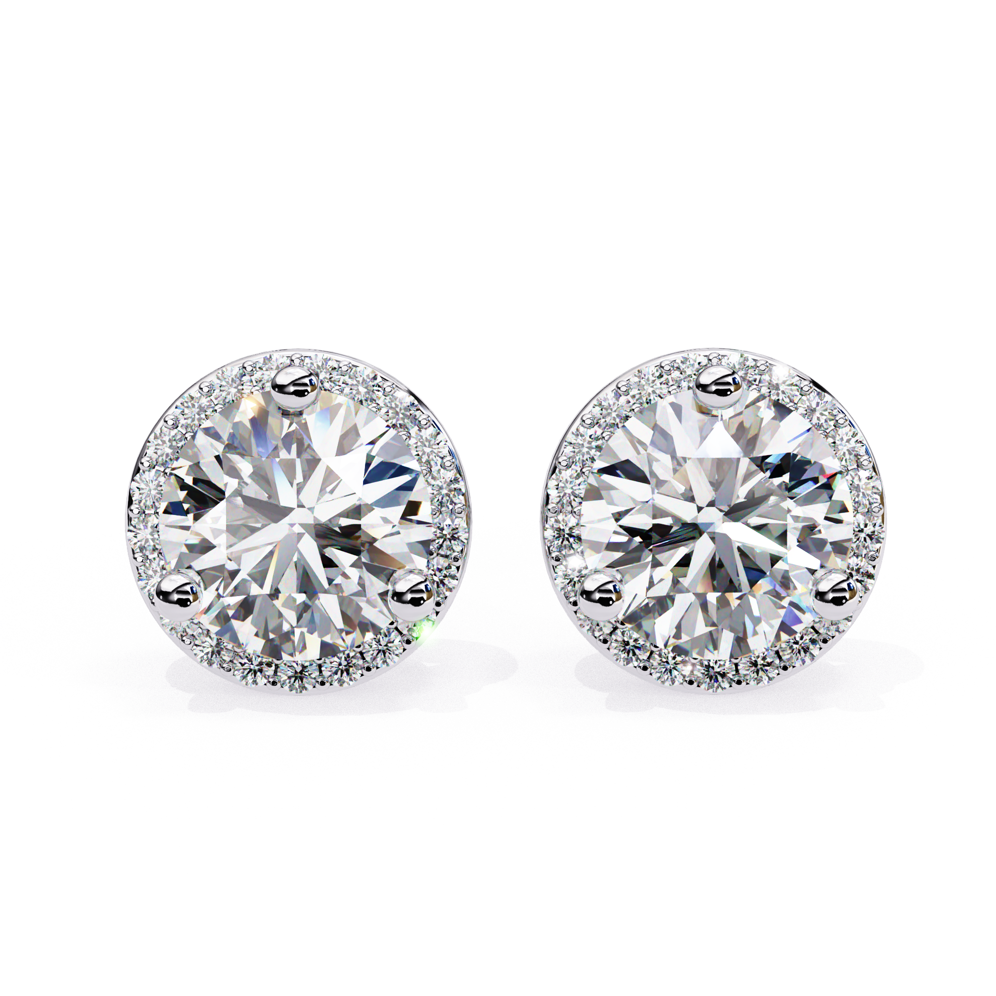 Elegant round cut diamond stud earrings with halo setting