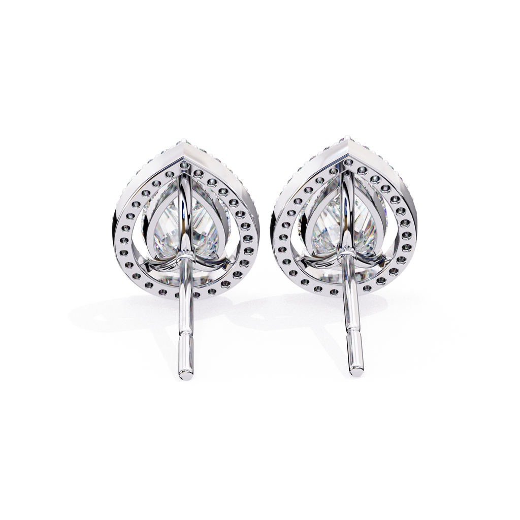 Premium white gold Pear shaped halo diamond stud earrings