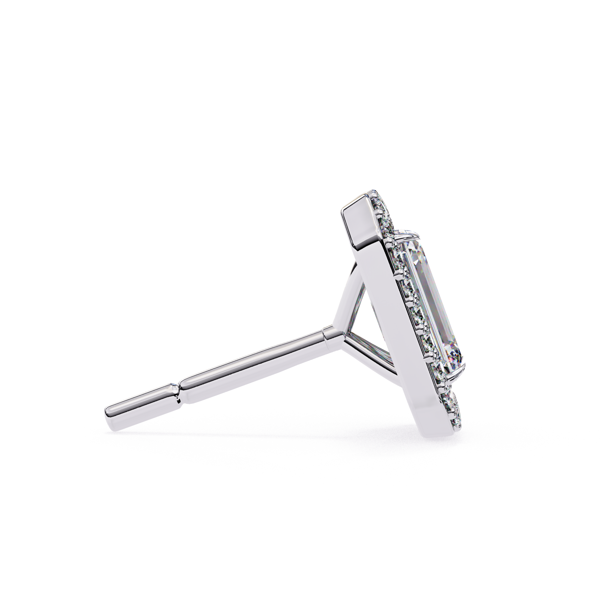 Emerald cut diamond halo stud earrings