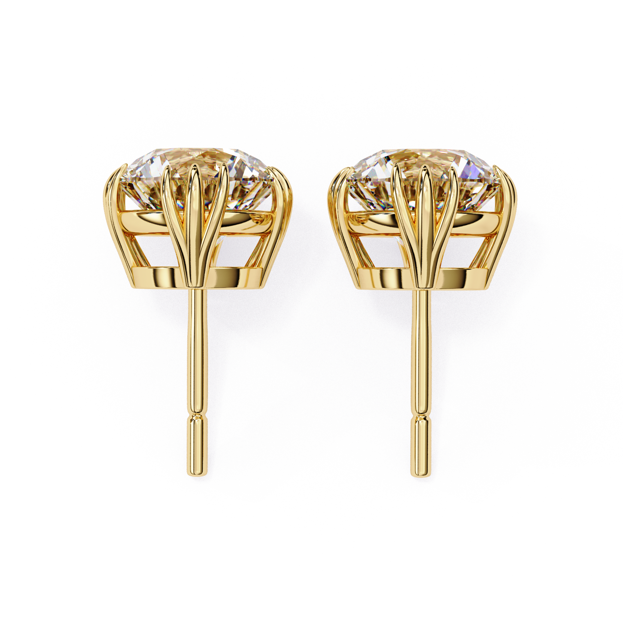 Premium gold Round cut diamond stud earrings