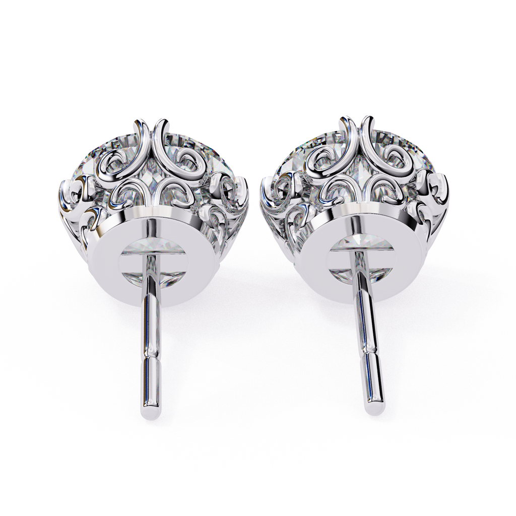 Premium white gold Round cut diamond stud earrings