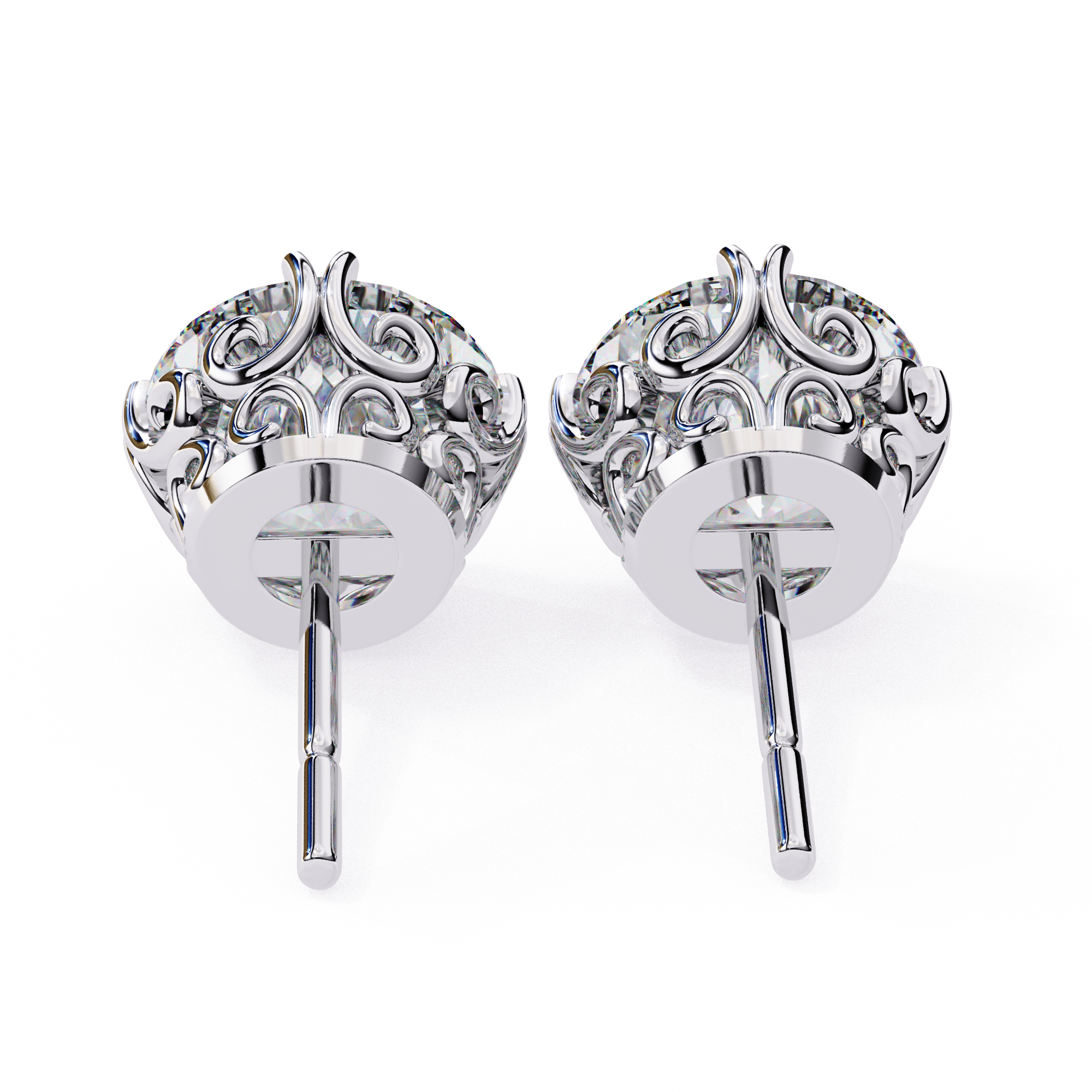 Premium white gold Round cut diamond stud earrings